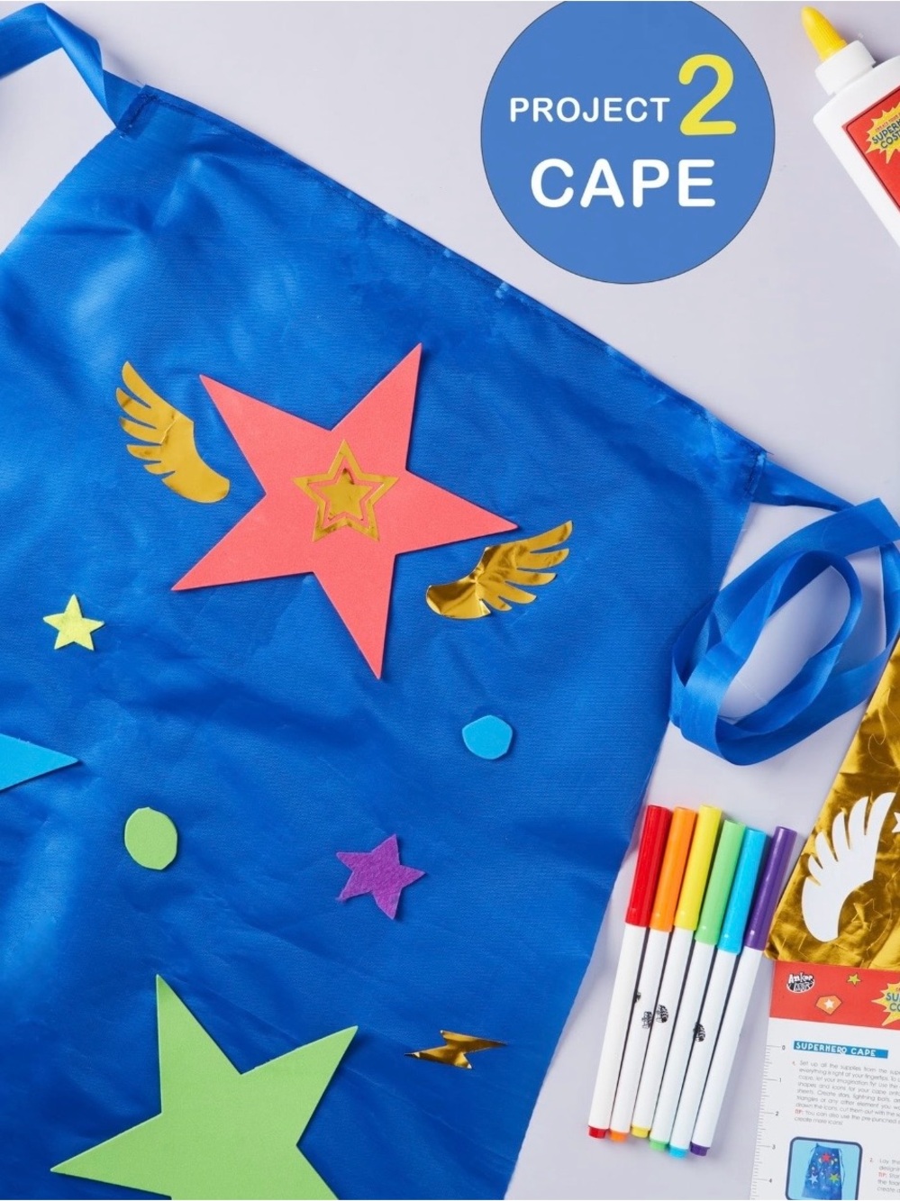 Create-Your-Own Superhero Costume Kit - Bright Blue Star Mask & Accessories - Picture 5 of 7